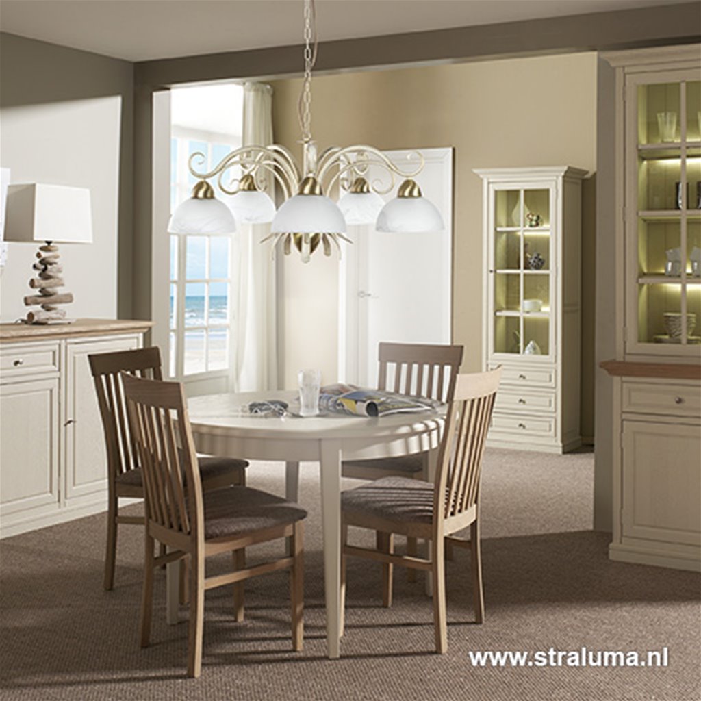 Klassieke hanglamp creme-goud eettafel